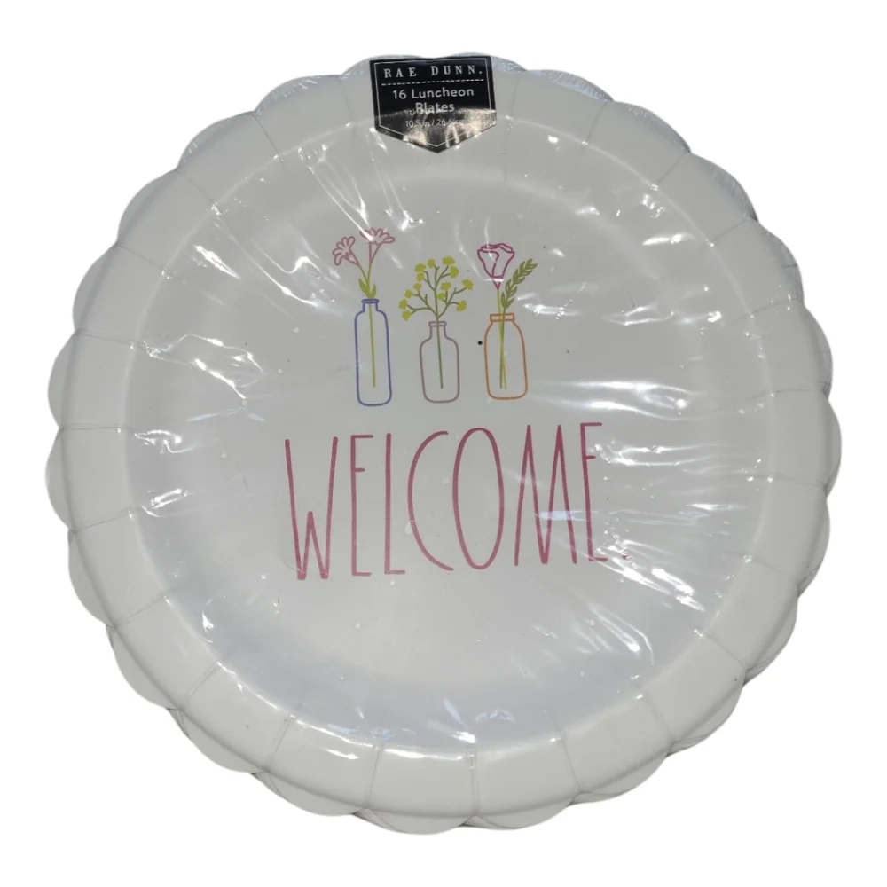 Rae Dunn Welcome Party Plates and Napkins - Pink, White, and Black